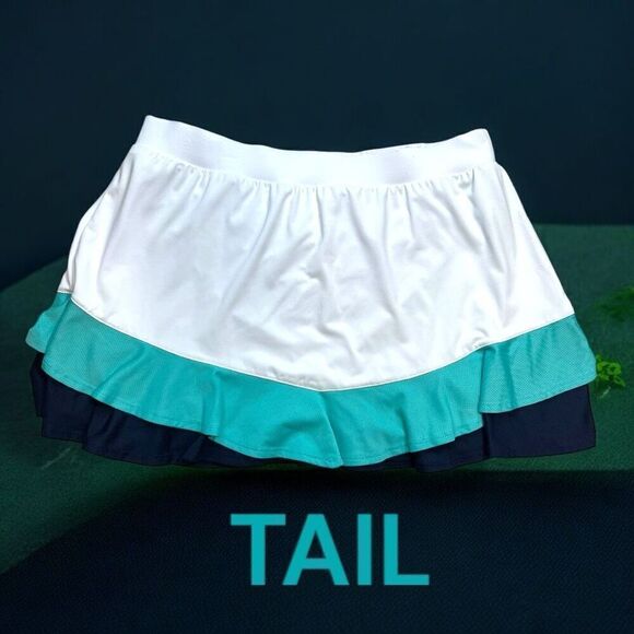 Tail Dresses & Skirts - Tail Women's Double Tiered Ruffle Tennis Golf Skort Skirt White Navy Size Large